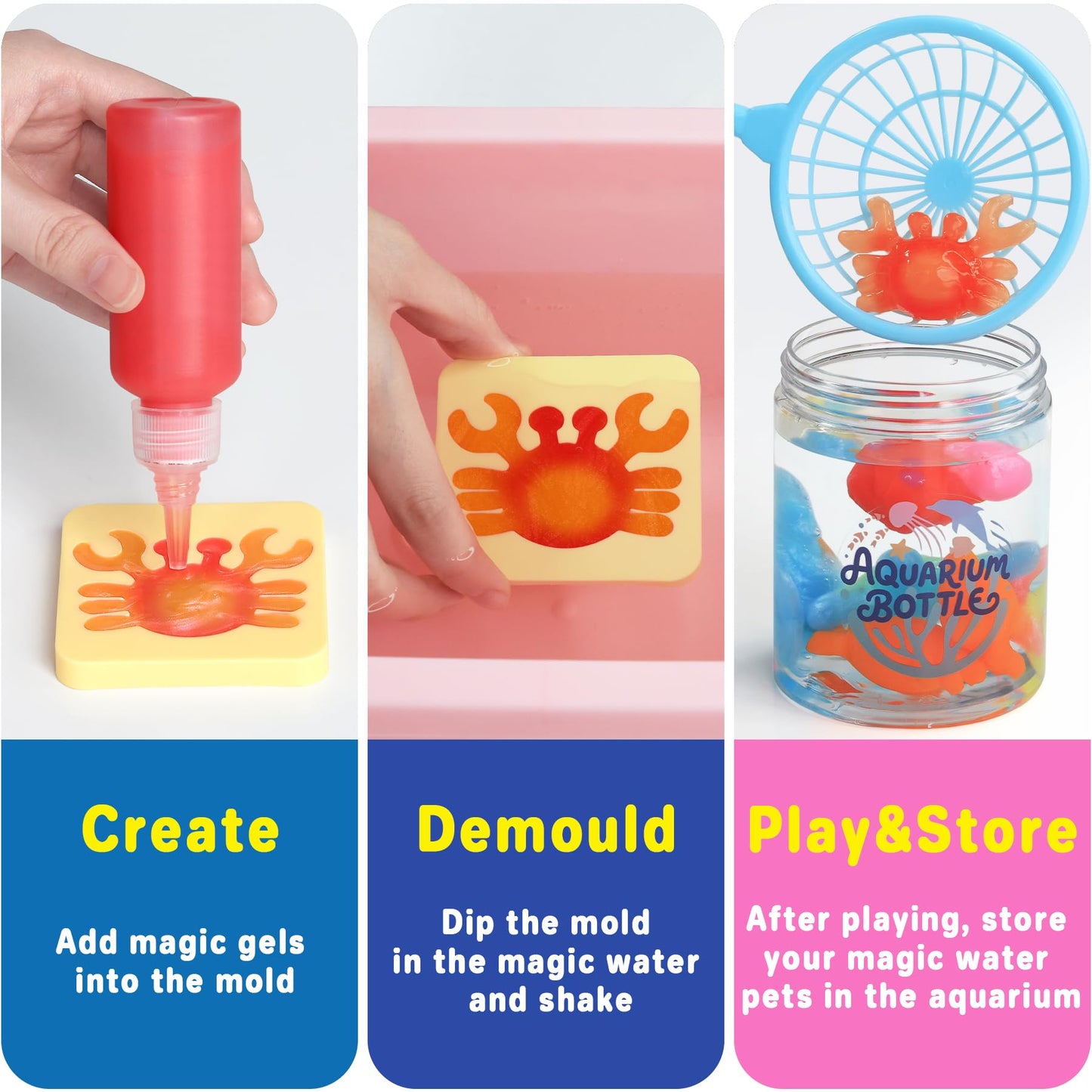 Magic Water Elf Toy Kit - Magic Gel Water Pets with Aquarium Bottle - Make Your Own Squishies Crafts Toys - Crafts Kit for Kids Christmas Gifts Birthday for Girls Boys Age 6 7 8 9 10 Years Old