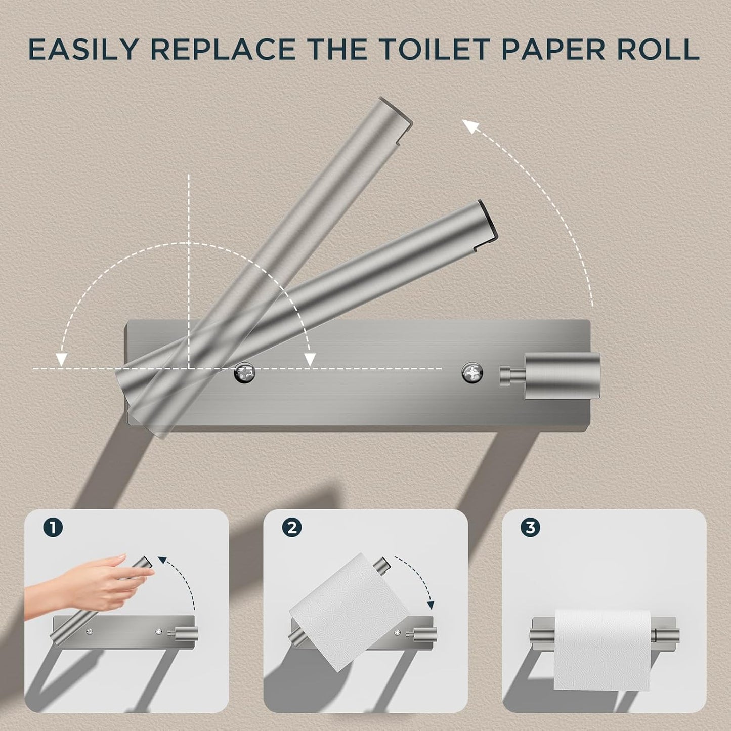 FORIOUS Adhesive Toilet Paper Holder Brushed Nickel, Self Adhesive or Wall Mounted Options, Stainless Steel Rustproof Stick on no Drilling Pivoting Toilet Tissue Roll Holder,2 Pack Stainless Steel