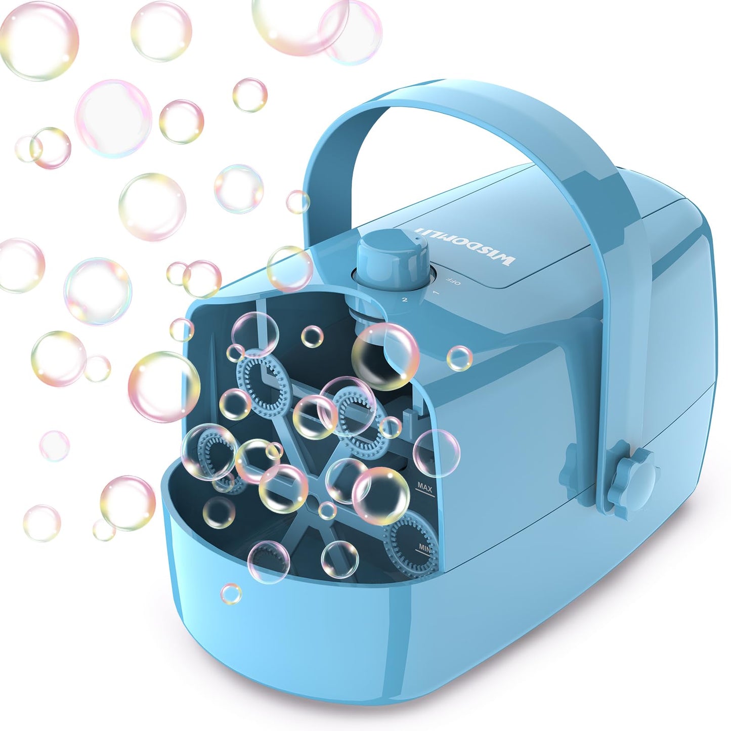 Wisdomlit Bubble Machine, 3-in-1 Bubble Maker, Bubble Blower with 3 Bubble Wheels, Make Small | Medium | Big Bubbles for Kids Toddlers, Bubble Toys for Indoor Outdoor Birthday Party (Blue)