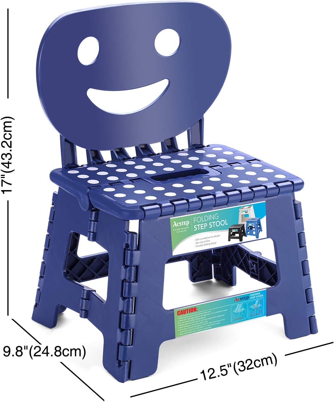 ACSTEP Folding Step Stool with Back Support for Kids,9" Kids Step Stool for Outdoor or Indoor Kitchen Step Stools and Bathroom Stool for Toddlers Boys Girls - Royal Blue