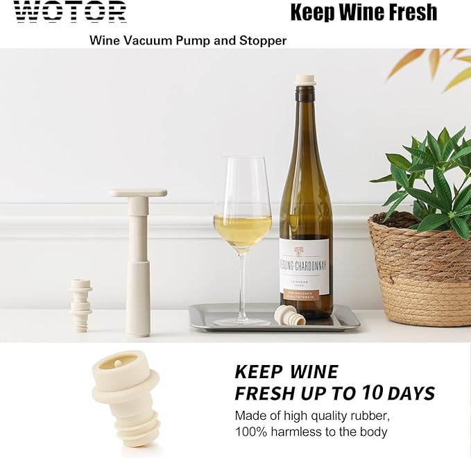 WOTOR Wine Stoppers Vacuum, Silicone Wine Saver & Preserver, Reusable Bottle Sealer, Keep Fresh (Cream, 12 Pieces)
