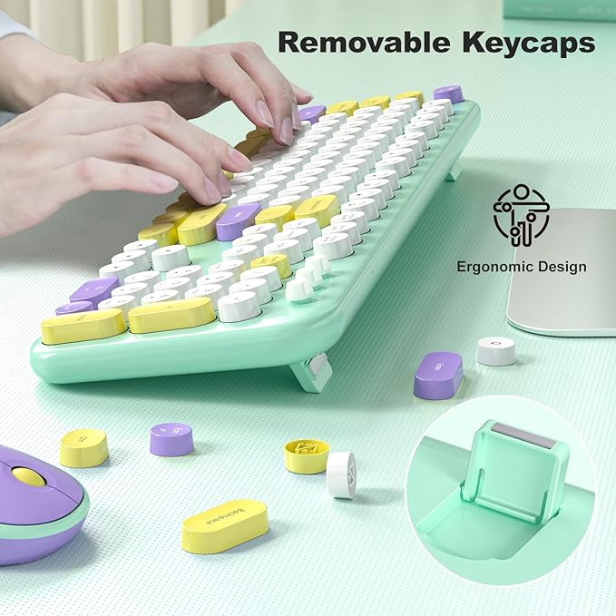 MOFII Wireless Keyboard and Mouse, Retro Typewriter Keyboard and Silent Mouse, 2.4GHz Full Size Keyboard and Mouse Wireless Combo for Laptop, PC, Desktop, Windows (Mint Green)