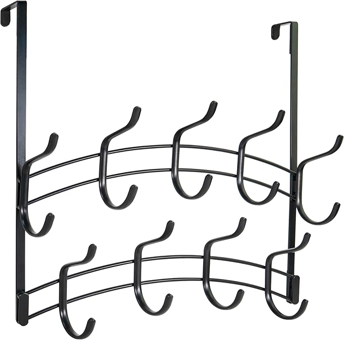 LYNK Professional® Home™ Over Door Hooks Rack - 18 Hook Over Door Hanger - Over Door Towel Rack - Hanging Towels or Clothes - Bathroom, Bedroom or Laundry Room - Lifetime Ltd. Warranty - Black