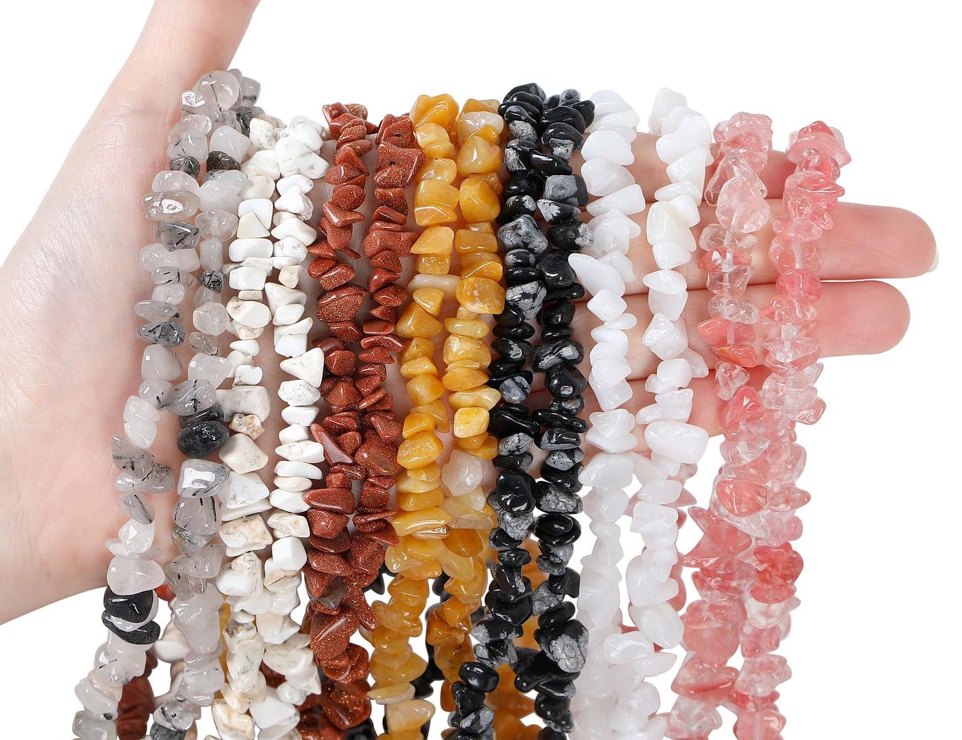 LAIDANLA Black Rutilated Quartz 400pcs Natural Chip Stone Beads 5-8mm Healing Crystal Irregular Gemstones Drilled DIY Loose Rocks Bead Crystal for Bracelet Earrings Necklace Jewelry Making Crafting