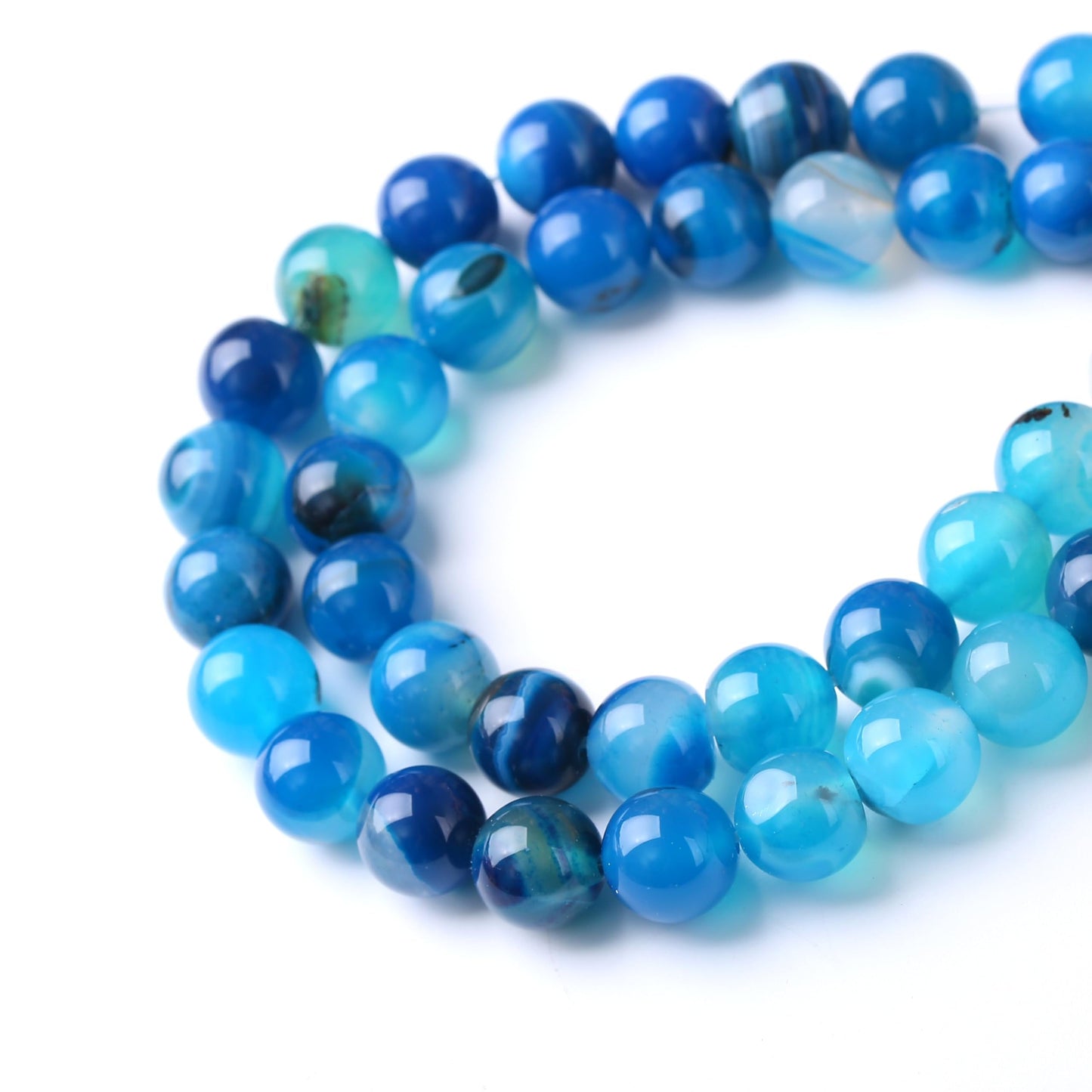 Blue Striped Agate Beads Gemstone Round Crystal Energy Stone Beads for Jewelry Making DIY Bracelet Necklace 1 Strand 15.5inch 35PCS 10MM