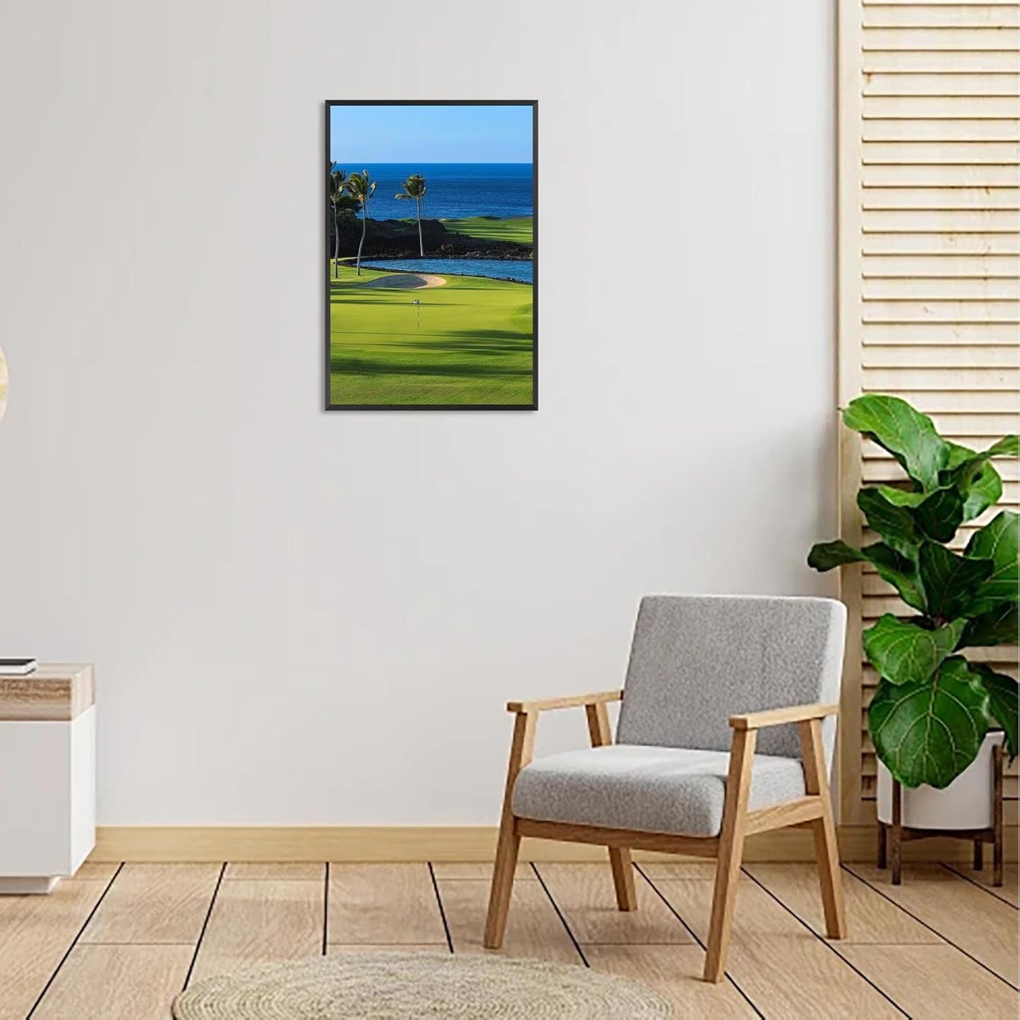 Trendy Golf Course Poster Golf Seascape Landscape Canvas Wall Art Sports Lover Aesthetic Pictures Prints Painting For Living Room Bedroom Office Wall Decor 12x16in Wframed