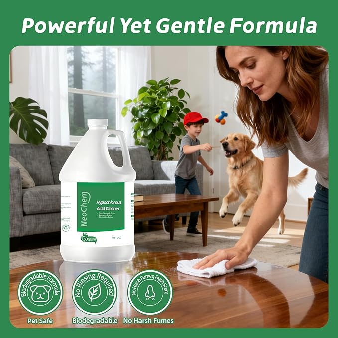 Hypochlorous Acid Cleaner, 500ppm Hypochlorous Acid,Cuts Grease, Removes Stains, Eliminates Odors - No Rinse, No Harsh Fumes (16oz)