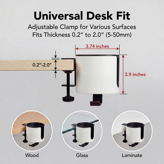 GUNKING Luxury 2-in-1 Anti-Spill Cup Holder with Under Desk Headphone Hanger (White)