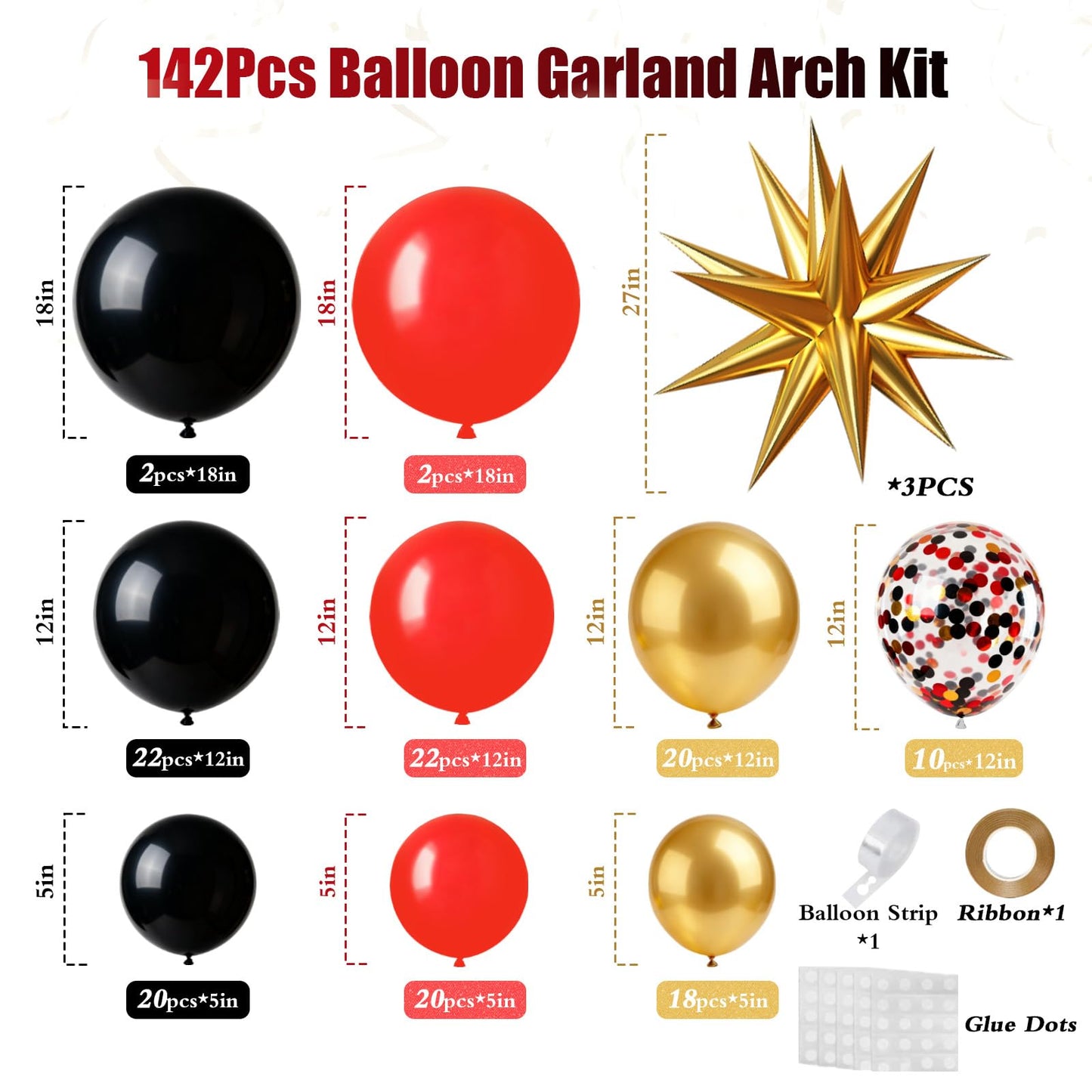 FYUVH Red Gold Black Balloons Arch Kit Garland for 2026 Graduation Decorations Grad Party Birthday Red Carpet Casino Theme Race Car Birthday Anniversary Party Decorations