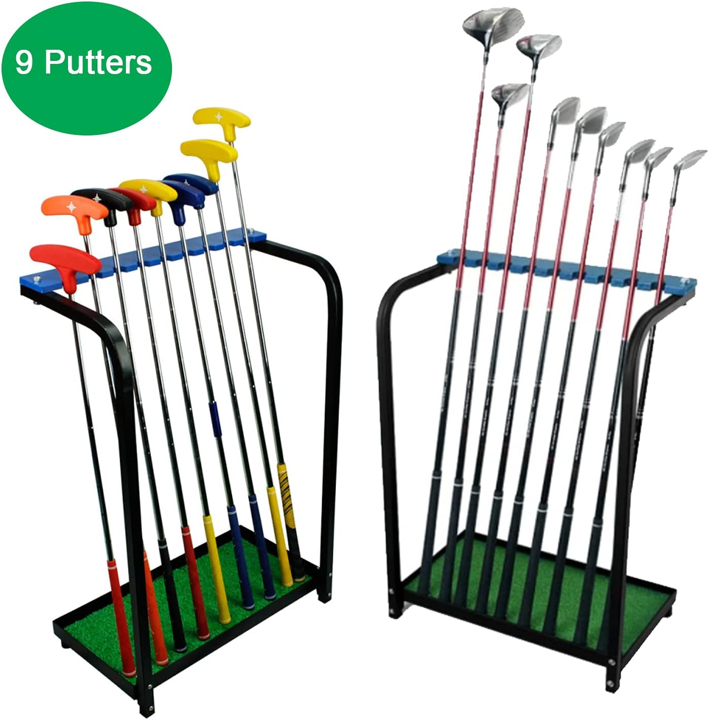 Nisorpa Golf Club Organizer Rack Golf Club Display Stand Rack Holder Shelf Golf Putter Rack Holder Stand 9 Putters Metal Golf Club Stand 9 Clubs with Artificial Grass Mat