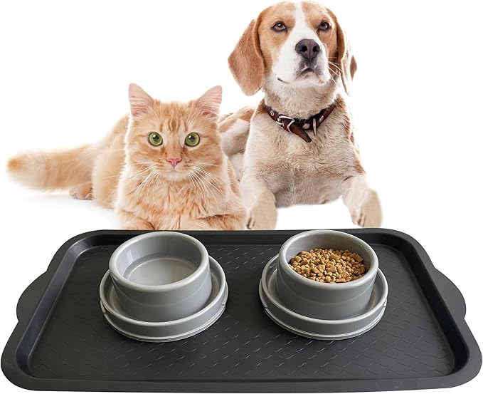 PetLike Boot Tray for Entryway, Pet Food Mat Tray, Waterproof Rubber Shoe Tray for Indoor and Outdoor, Multi-Purpose Tray for Boots, Shoes, Pets, Garden (Black, 2PACK 29.5X16 INCH)