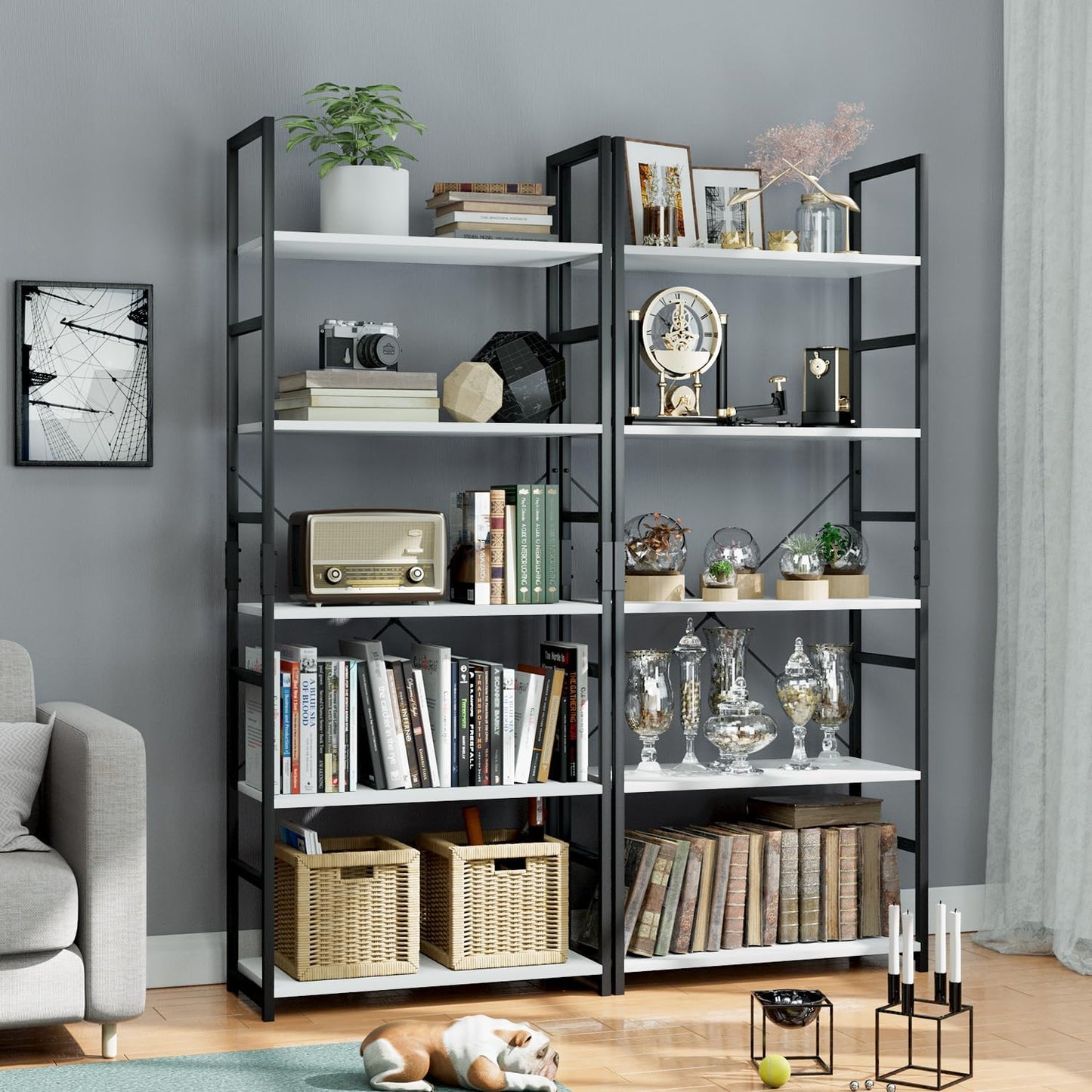 OTK 5 Tier Bookshelf, Tall Bookcase, Office Shelf Storage Organizer, Modern Book Shelf for Living Room, Bedroom, and Home Office, White