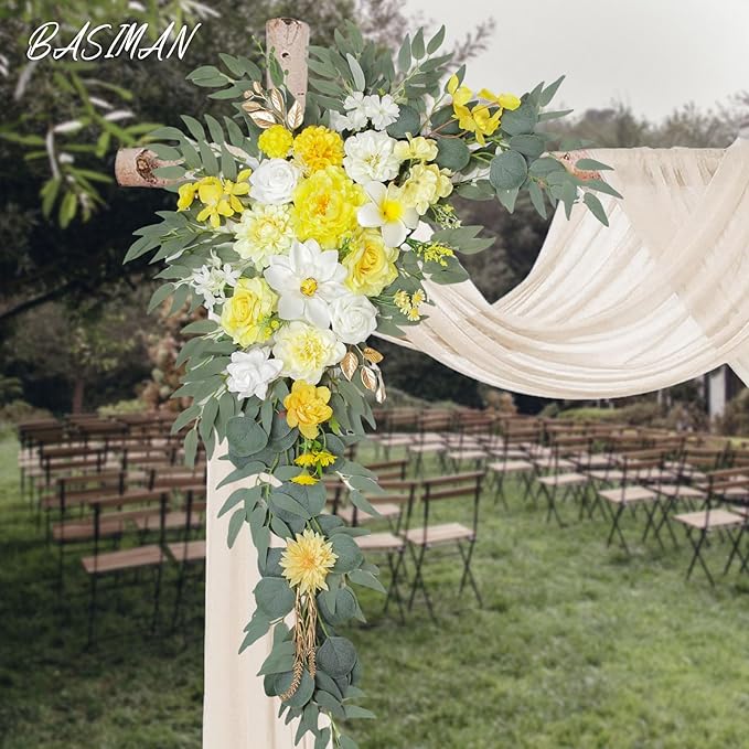 Arch Flowers with Drapes Kit (Pack of 3) for Wedding Ceremony Arbor and Reception Backdrop Decoration Wedding Welcome Signs Floral Birthday Party Decoration