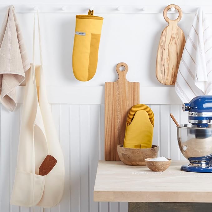 KitchenAid Beacon Two-Tone Non-Slip Oven Mitt Set, Majestic Yellow, 5.75"x13", 2 Piece