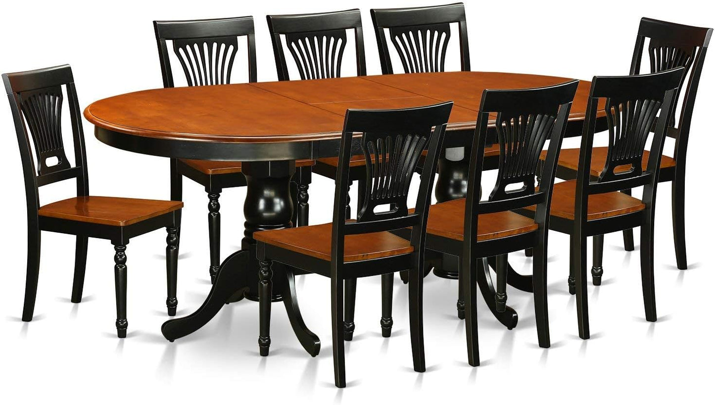 East West Furniture PLAI9-BLK-W 9 Piece Kitchen Table Set Includes an Oval Dining Table with Butterfly Leaf and 8 Dining Room Chairs, 42x78 Inch, Black & Cherry