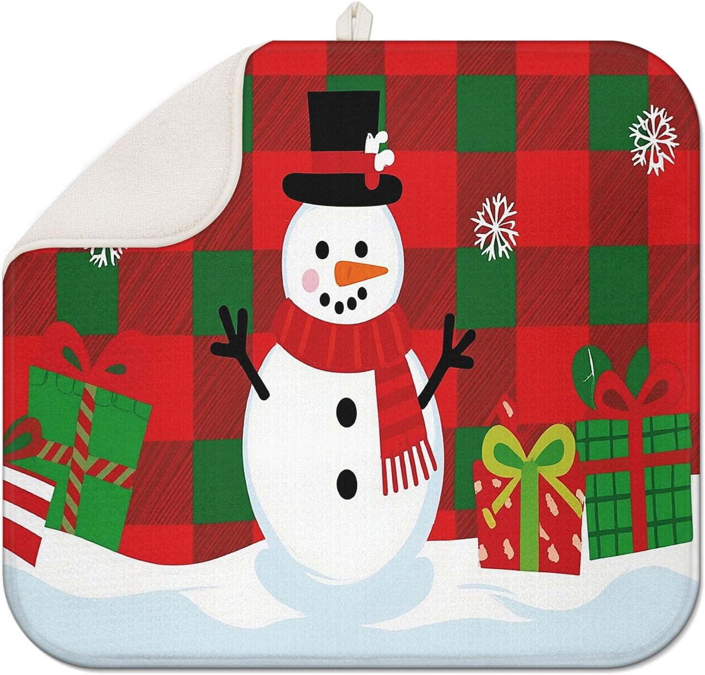 Christmas Drying Mat for Kitchen Counter 16" X 18" Christmas Dish Drying Mat for Kitchen Decor Red Snowman Xmas Drying Mats For Home Counter Drying Mats For Dishes Dish Mat Drying Mat