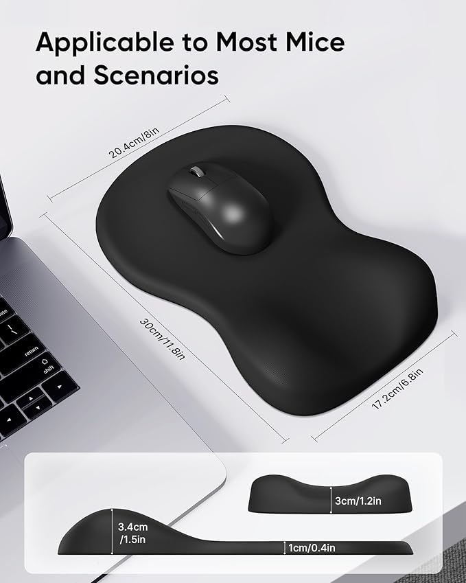 Ergonomic Mouse Pad with Wrist Rest, Black Mousepad with Wrist Support for Desk, Non-Slip Hard Base Mouse Pads, Portable for Office/Home/Travel Work