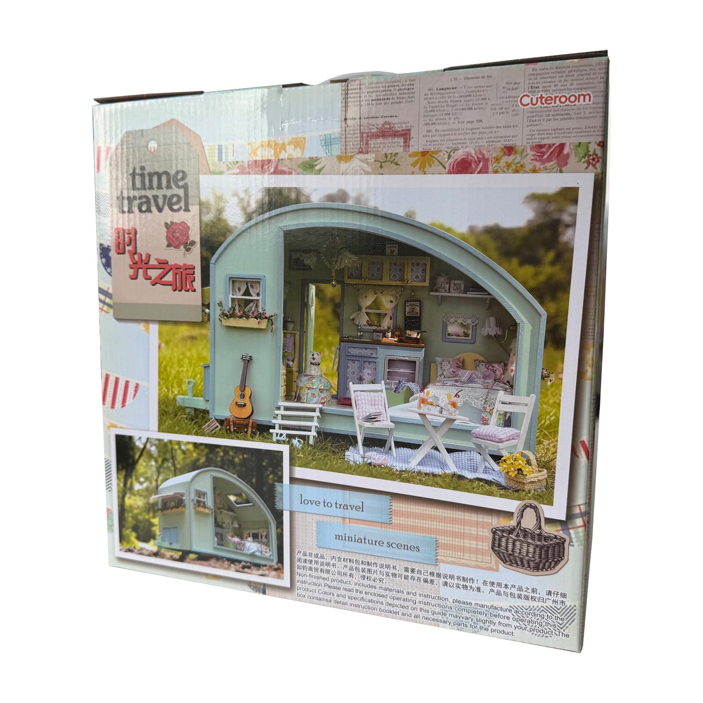 CUTEROOM DIY Miniature Wooden Caravan Dollhouse Kit with Furniture - Creative Mini Doll House Craft for Adults, Teens - Perfect Christmas Birthday Gift
