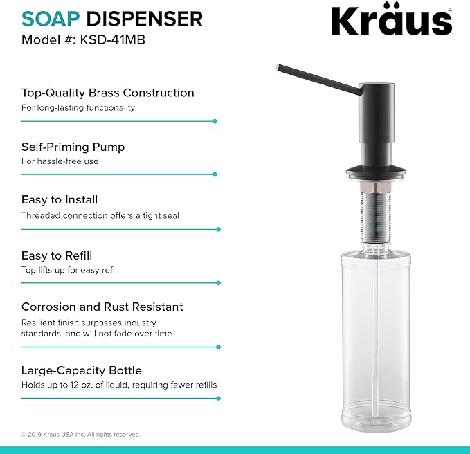 Kraus Kitchen Soap Dispenser 12 oz of Liquid, KSD-41MB
