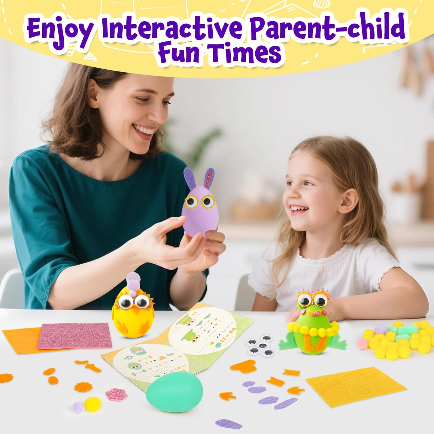 CZTCDP Arts and Kids Crafts Kits - Egg Pom Poms Decoration Craft Supplies & Materials for Toddler DIY School Supplies Kit Birthday Gifts for Girls Boys Age 2-4