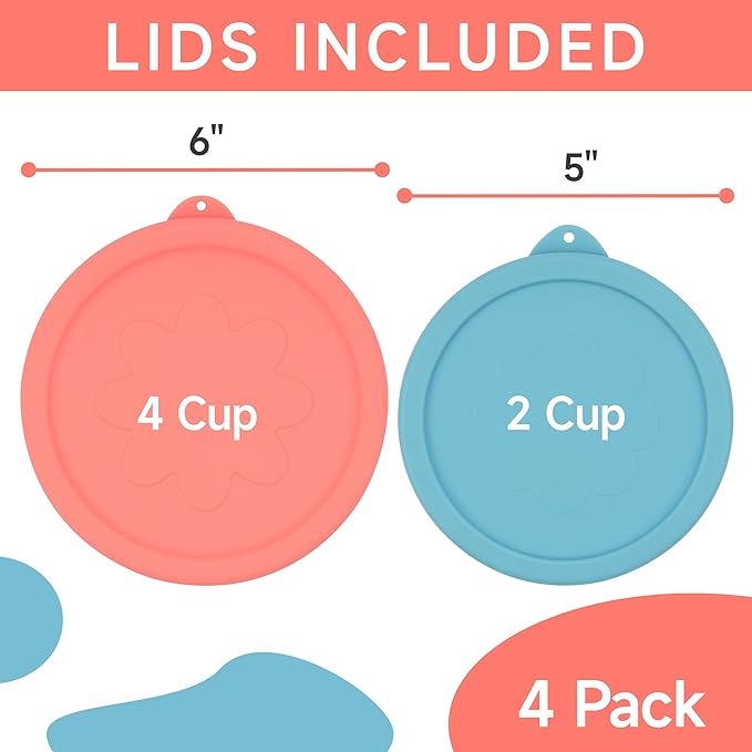 2 Cup 4 Cup Silicone Replacement Lids Storage Cover for Anchor Hocking Glass Bowls (Container not Included) 4 Pack Microwave, Dishwasher and Freezer Safe