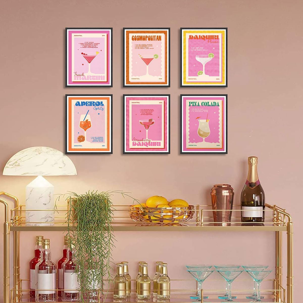 9Pcs Retro Cocktail Wall Art Colorful Alcohol Posters Prints Cute Preppy Room Aesthetic Decor Pictures for Party Apartment Dorm Bar Decoration Unframed