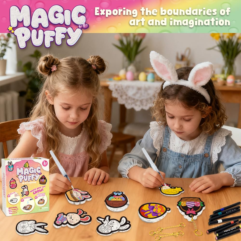 Artnedu Magic Foam Texture Painting Kit,Mess-Free Paint by Number Craft, DIY Color & Inflate Activity, Creative Gift for Girls & Boys Ages 4, 5, 6, 7, 8, 9, 10（Cute Bunny Theme）