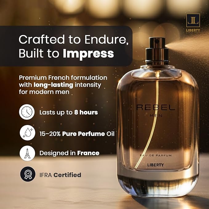 Liberty Luxury Rebel Perfume for Men 100ml, Powerful Long Lasting Eau De Parfum with Spicy Woody Notes Masculine Fragrance for the Modern Rule Breaker, men cologne, Gift For Men,100ml