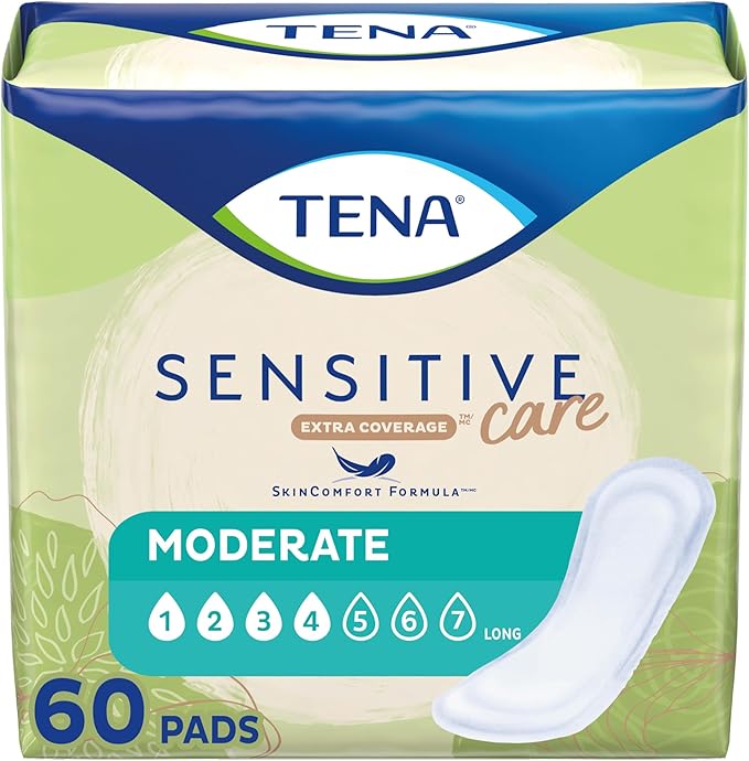 TENA Sensitive Care Extra Coverage Moderate Long Incontinence Bladder Control Pad, 60 count