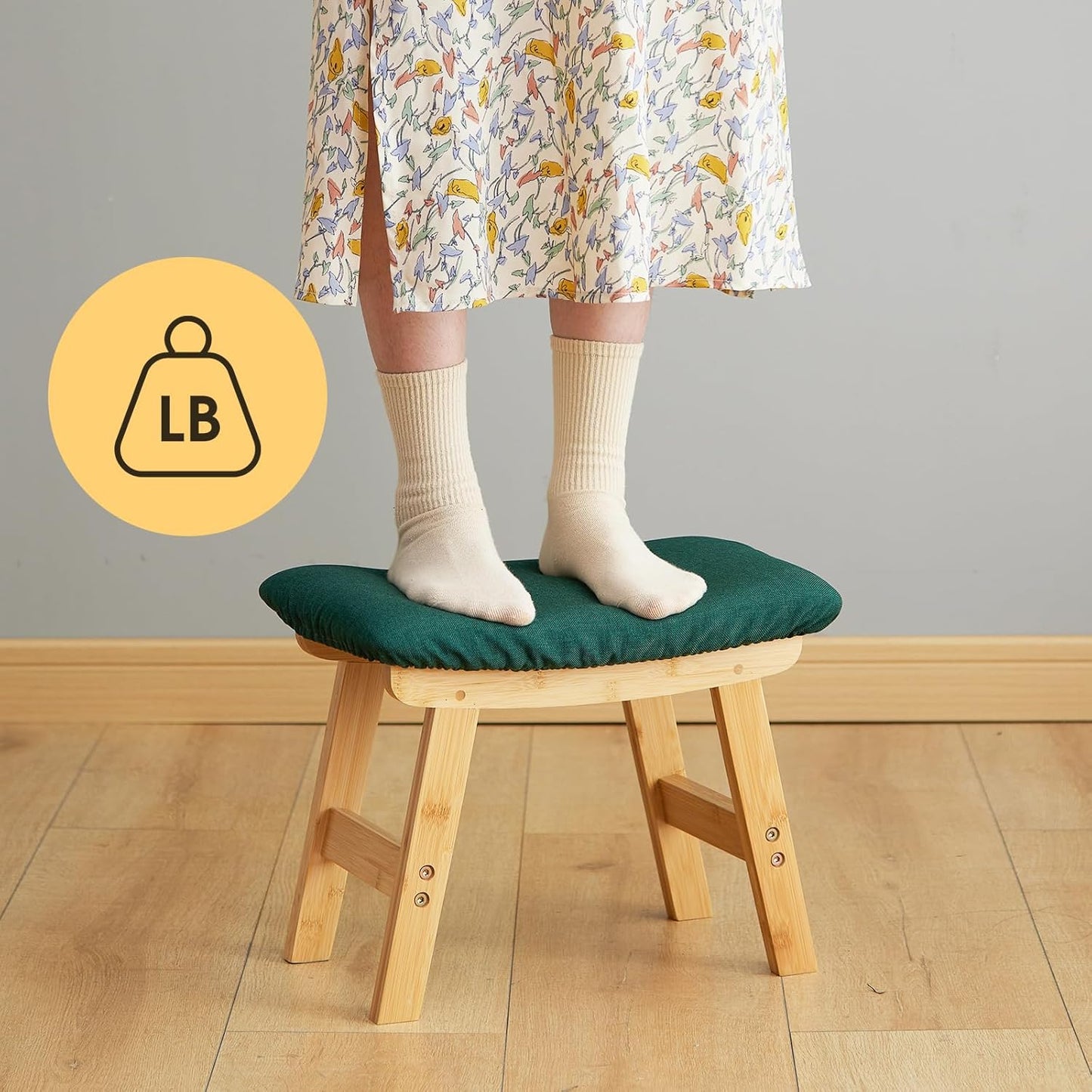 Foot Stool Ottoman Foot Rest Under Desk,Small Stool for Living Room, Bedroom and Kitchen (Natural Legs - Green Stool Surface)