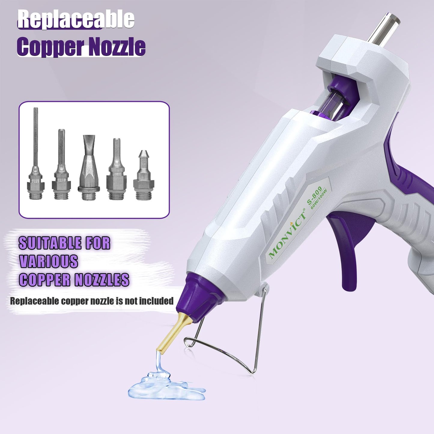 MONVICT Full Size Hot Glue Gun with 60/100W and On/Off Switch, Dual Temp Heavy Duty Industrial Hot Melt Glue Gun with 15 Hot Glue Sticks (7/16") and 3 Finger Protectors for Craft, DIY and Repairs