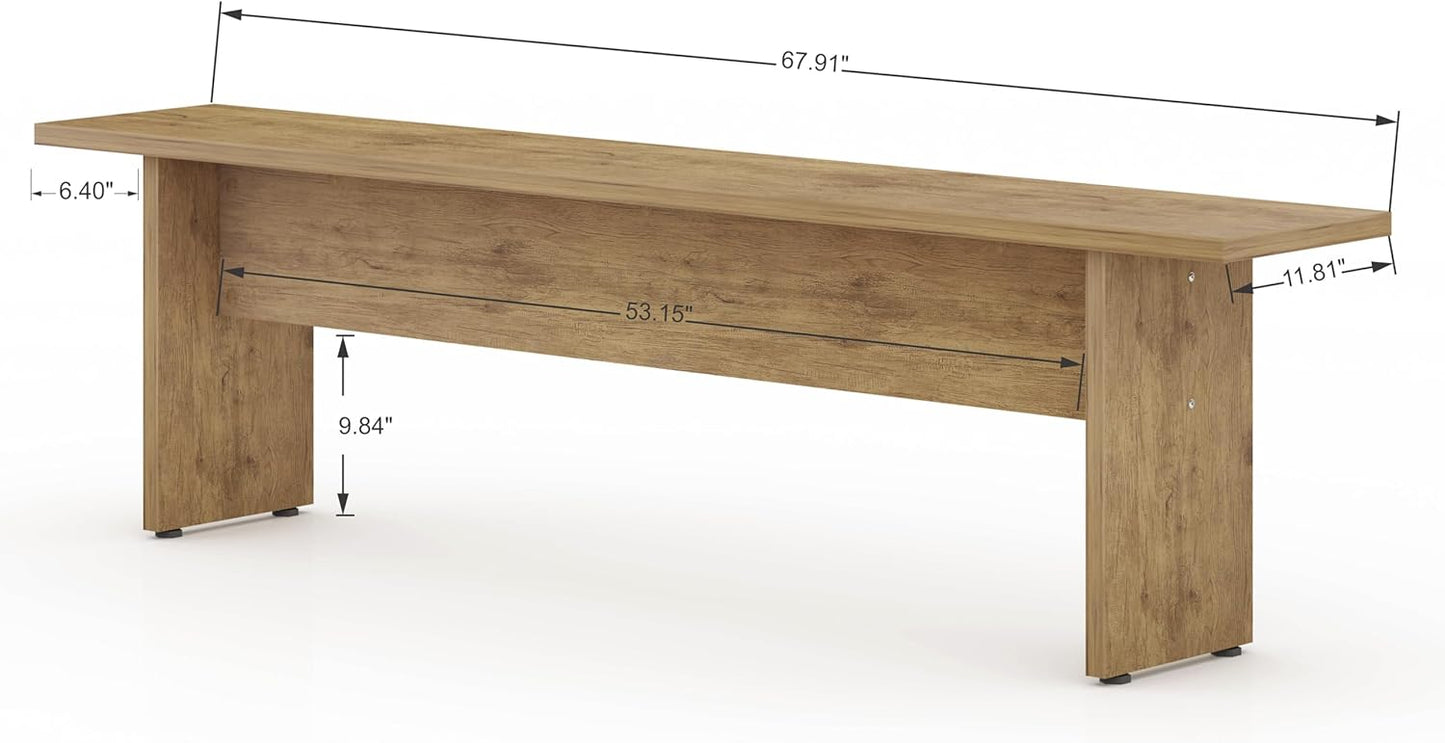 Manhattan Comfort Nomad 67" Dining Bench Seat for Indoor and Outdoor Use, Kitchen, Breakfast Nook, 2 Person Seating, Modern Rustic and Farmhouse Chic Design with Wood Grain Finish, Nature