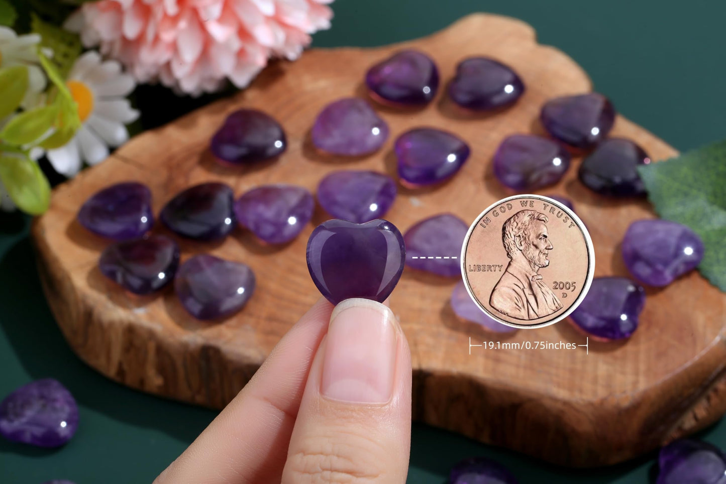 NUKAYAI 20PCS Amethyst Crystals Healing Stones Love Heart Shaped Polished Crystal Natural Purple Cute Pocket Thumb Reiki Wholesale Set Balancing Meditation Mothers Day Bulk Gifts for Women