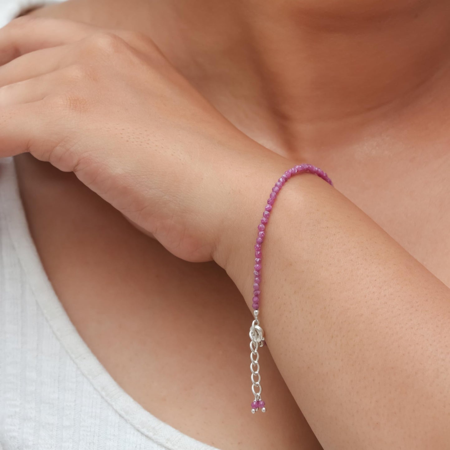 Gempires Pink Tourmaline Dainty Bracelet for Women | Handmade 2.5 mm Faceted Beads | Minimalist Stacking Jewelry | Adjustable Lightweight Design | Love Stone Gift