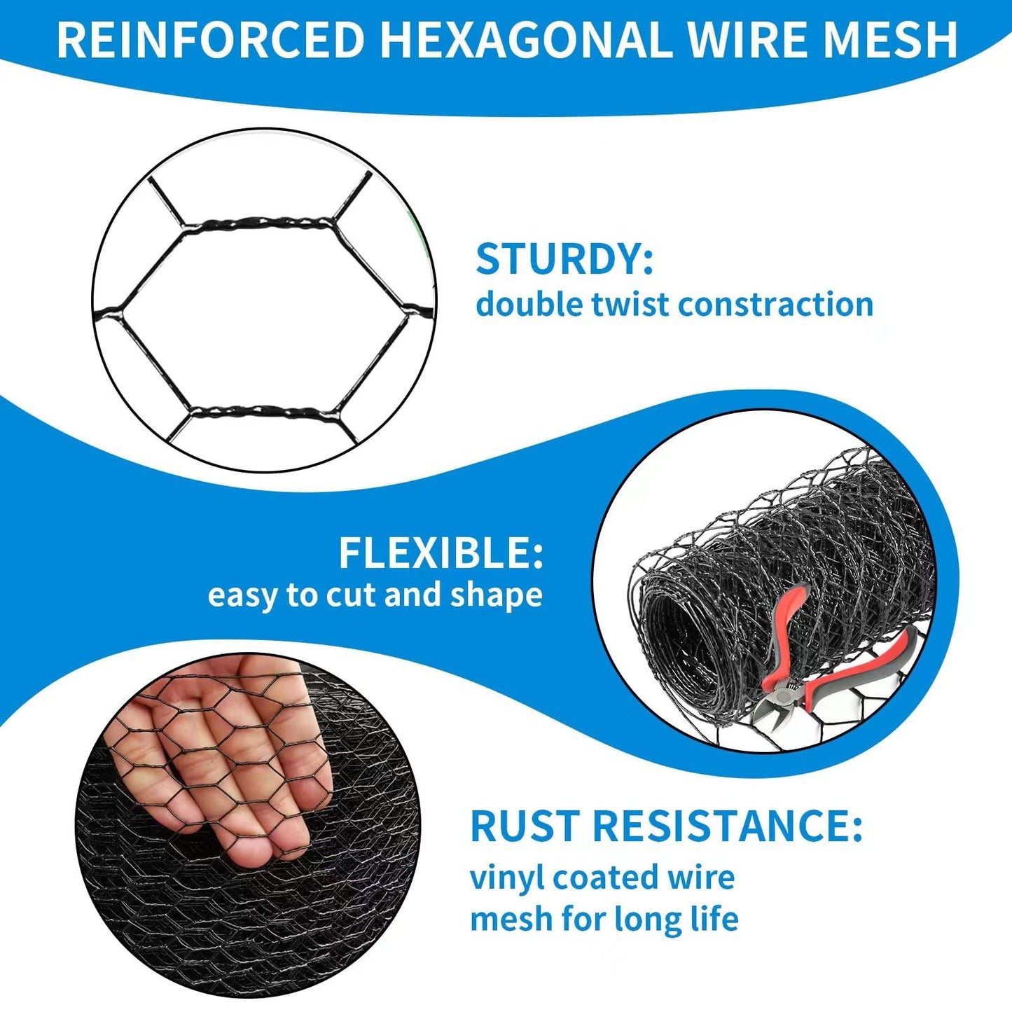 DOLEMODUO 72'' x 100' Black Chicken Wire Mesh Fence, 15 Gauge Poultry Netting and 2 inch Mesh Fence Roll, Chicken Wire for Floral Arrangements/Crafts/Farm/Livestock/Pet Protection
