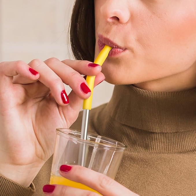 2 PCS 40oz Metal Straws for Stanley 40oz Tumbler, Extra Long Straws with Silicone Tips Anti-Clank Bottom, Fits 64oz Jugs & Large Cups