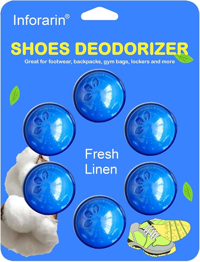 Odor Deodorizer Balls for Sneaker, 6 Pack Shoe Deodorizer Balls, Fresh Linen Sneaker Deodorizers Balls Strong Odor Eliminator Small Spaces Air Fresheners for Gym Bags, Drawers, Locker