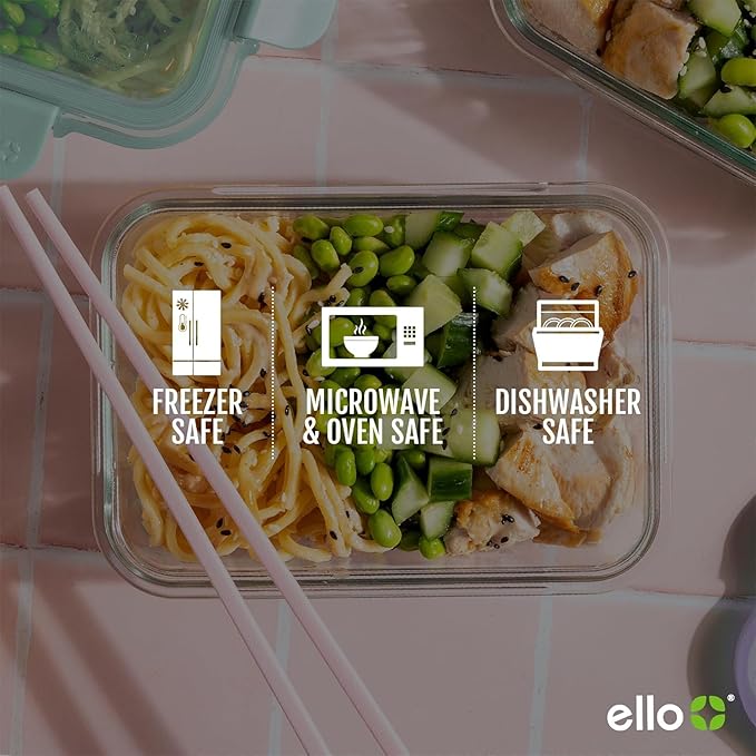 Ello Color Lock 12PC Mixed Glass Food Storage Sets, Leak-Proof Glass Food Storage Containers with Airtight BPA-Free Plastic Lids, Dishwasher, Microwave, and Freezer Safe, Purple Rain