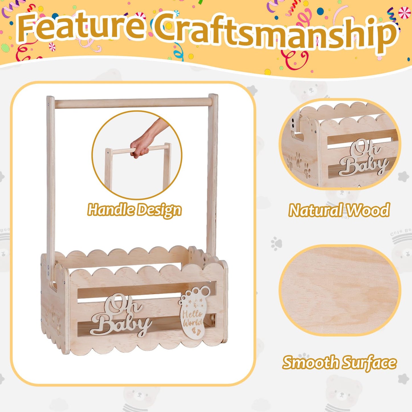 efluky Wooden Baby Shower Crate Closet with Handle,Storage Basket,Baby Clothes Hangers, Newborn Boy Girl Welcome Gift Basket