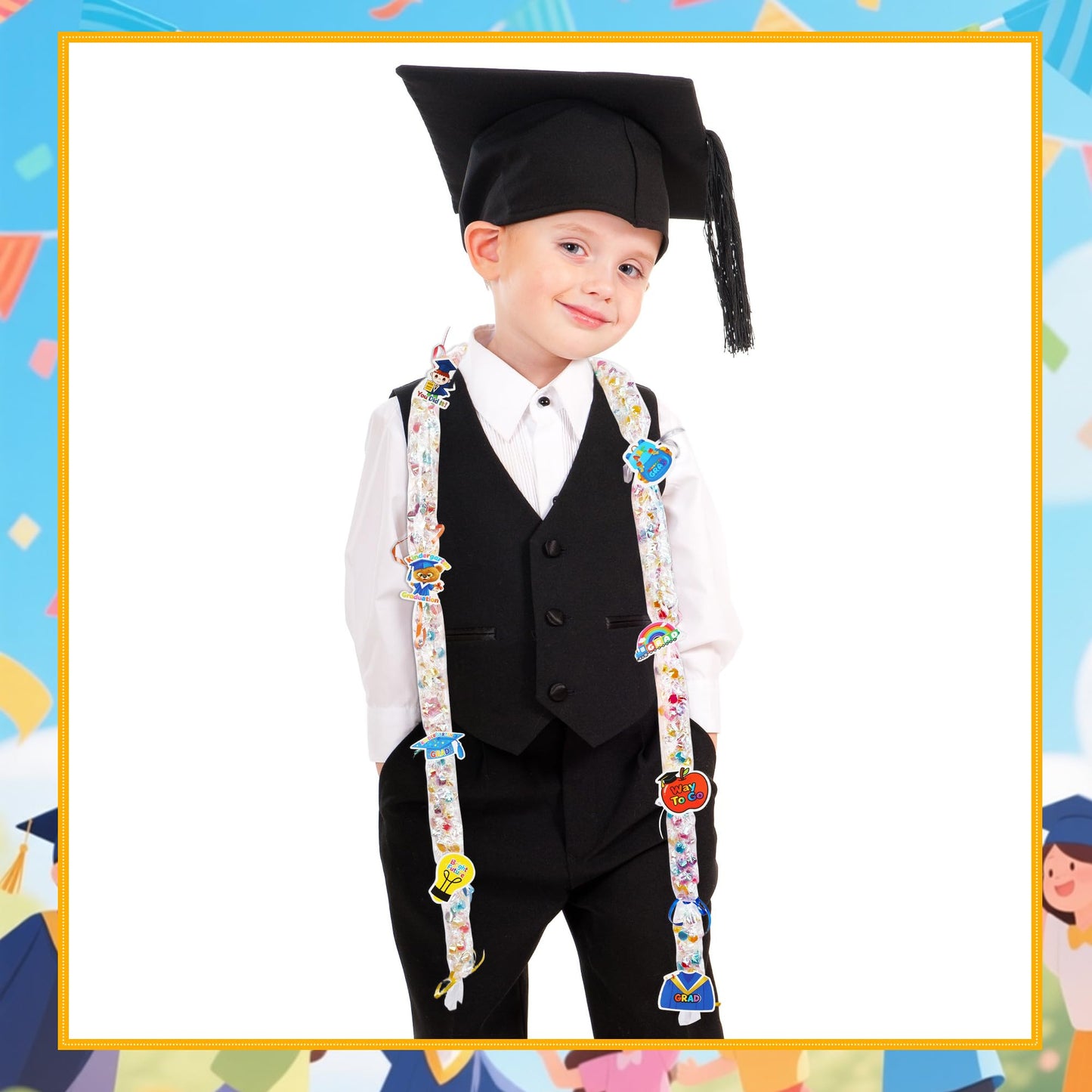 Barblog 220 Pcs Kids Preschool Graduation Candy Lei Making Kit Including 20 Candy Lei Tubing 160 Graduation Paper Cut 30 Rolls Ribbons 10 Sticky Dots for Kindergarten Graduation Party (Pink Set)