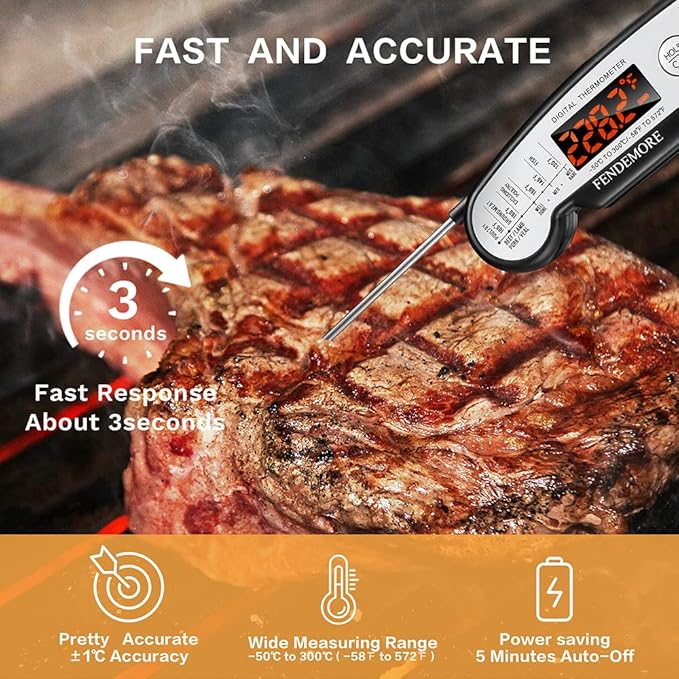 Digital Meat Thermometer, Rechargeable and Instant Read BBQ Thermometer, for Kitchen Cooking, Grilling, Candy Making, Gifts.