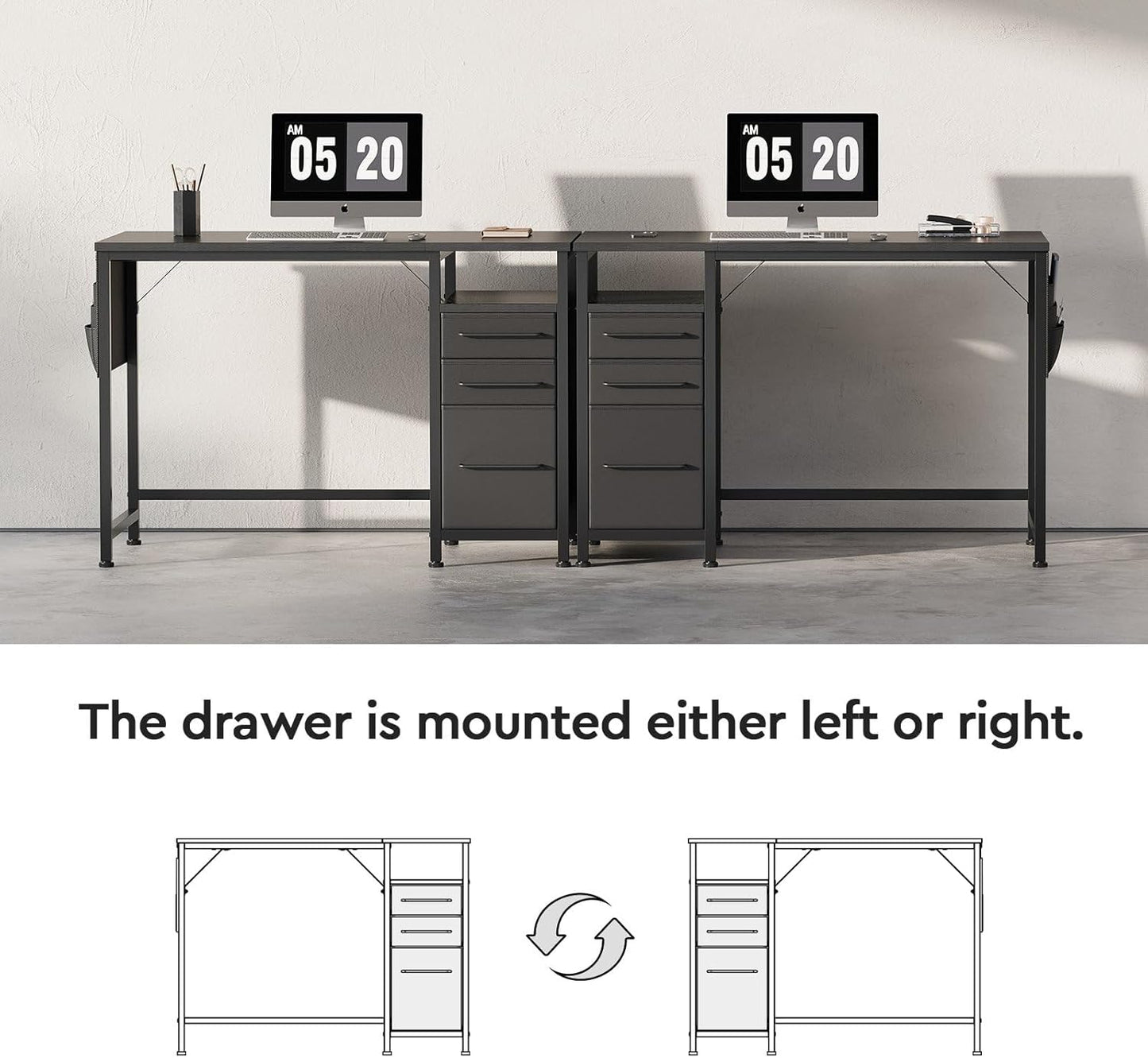 Ｍａｉｈａｉｌ Maihail Small Desk with Drawers, 40 inch Computer Desk with Shelves, Writing Desk with Storage, Small Office Desk with Metal Frame, Black