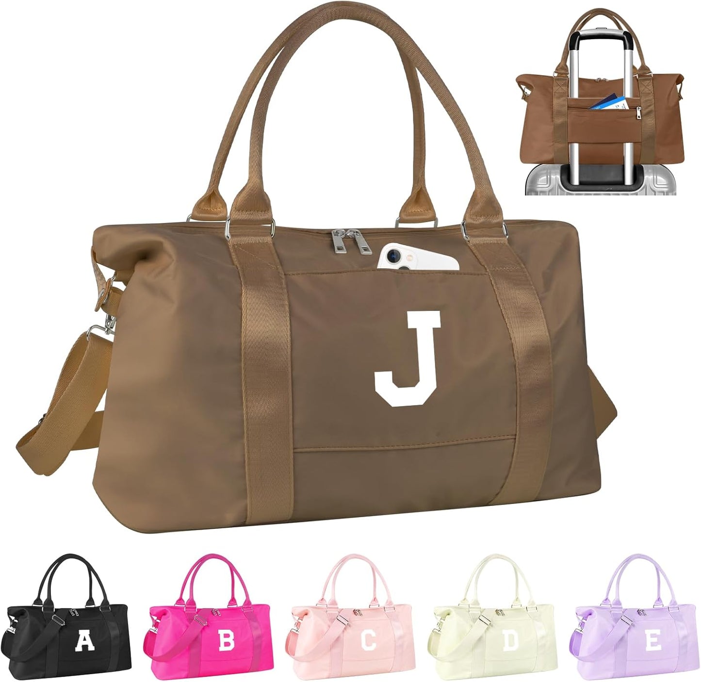 Birthday Graduation Gifts for Daughter,Initial Travel Duffel Bag Sports Gym Bag for Girls Teen Kids Birthday Gifts,Personalized Weekender Bag Carry On Tote Bags Cute Overnight Bag for Women(Brown, J)