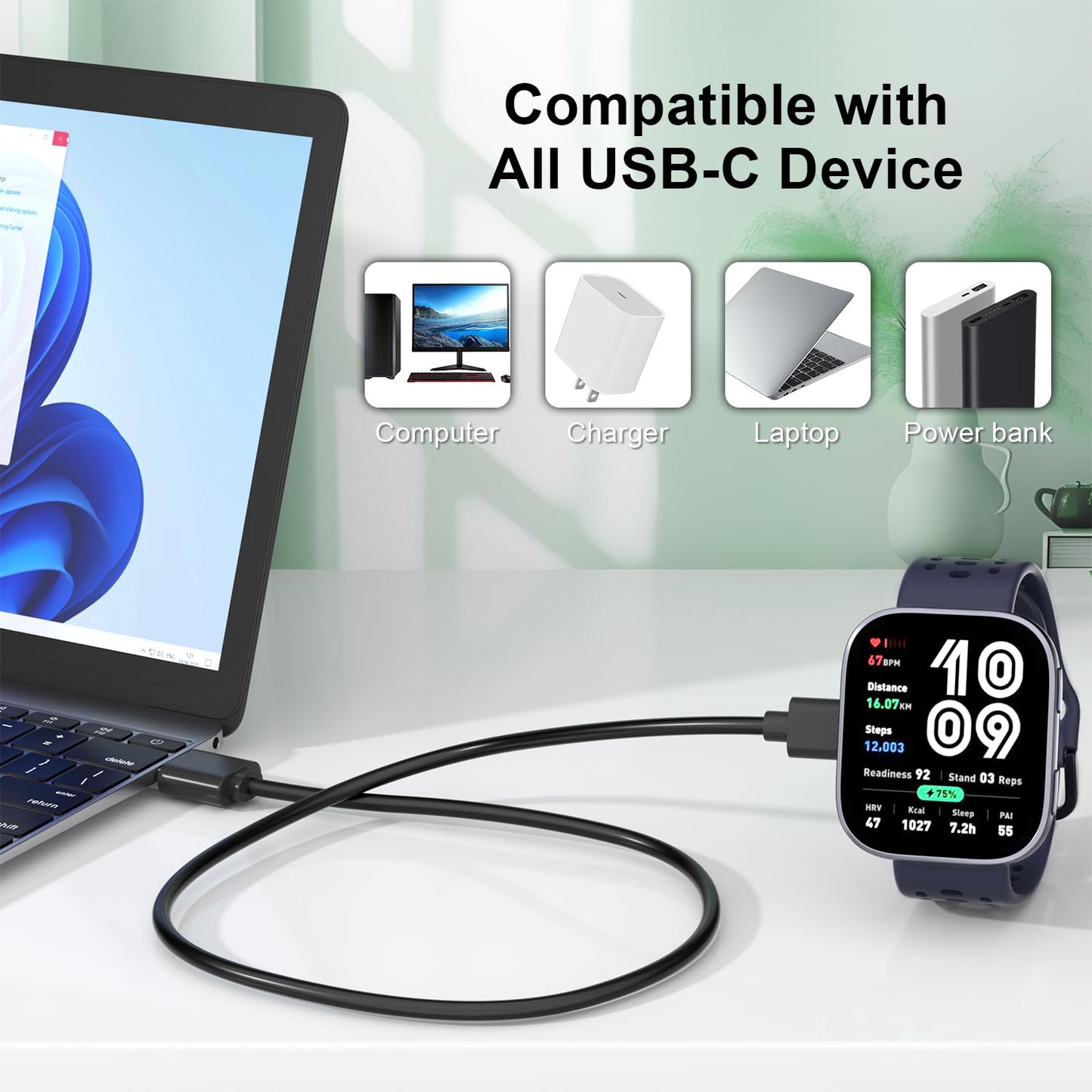 Gamorek Charger For Amazfit Bip 6/Active 2, Replacement Smart Watch Charger 3.3Ft Usb Magnetic Charging Cable Cord