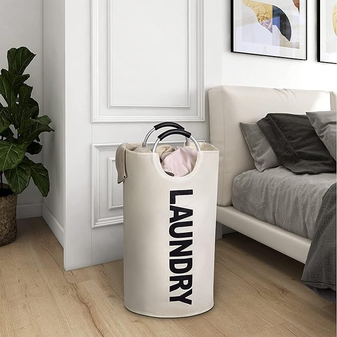 ZEROJETLAG 82L Large Laundry Basket Collapsible Hamper with Handles, Double Layer Waterproof Fabric Dirty Clothes Basket, Foldable Freestanding Bin Laundry Hamper for Dorm, Bathroom & Bedroom (Beige)