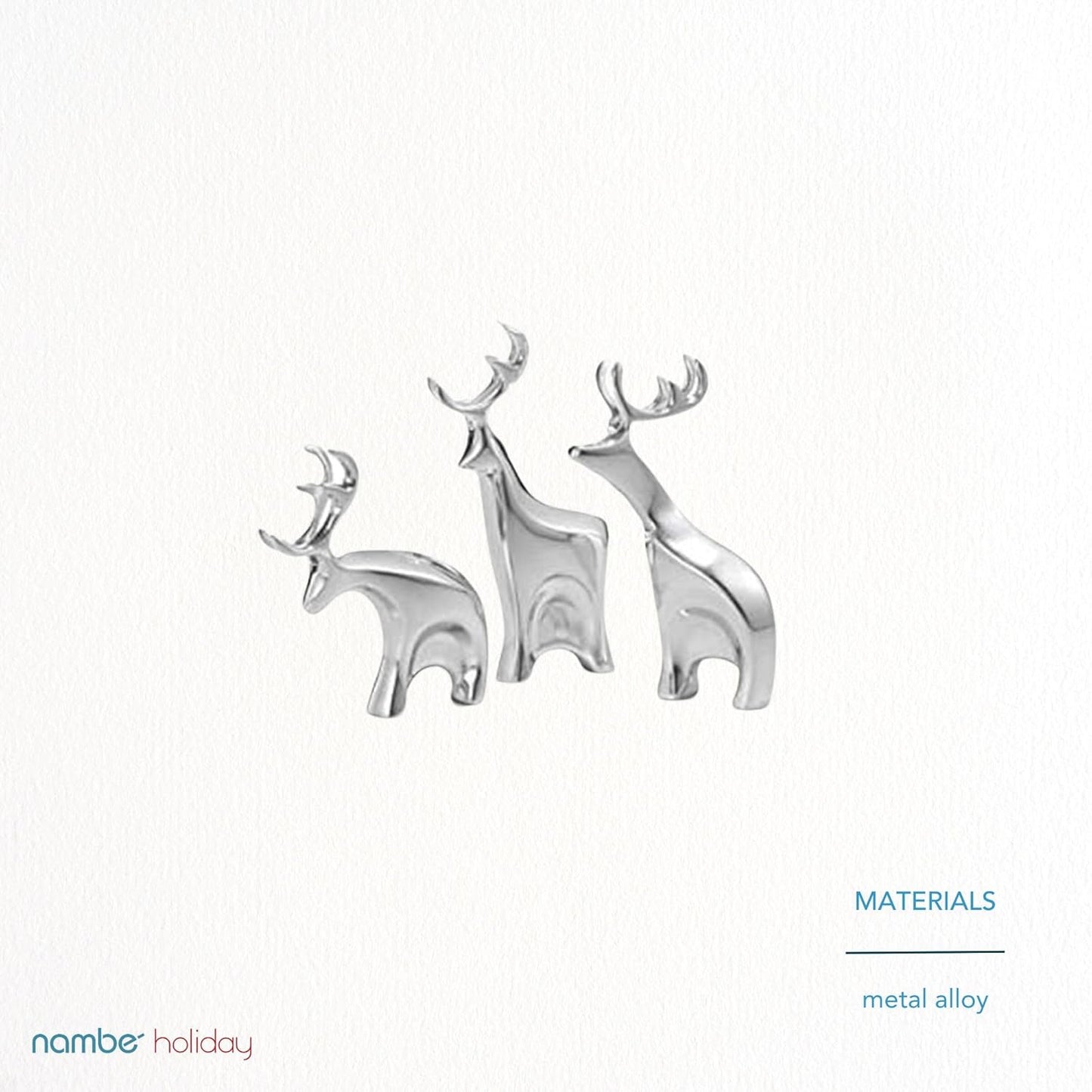 Nambé Miniature Dasher Reindeer Set – Trio of Sculpted Collectible Figurines, Santa’s Sleigh Team Holiday Display, Elegant Alloy Christmas Decorations for Tabletop or Shelf, 3.25–4.75" Tall