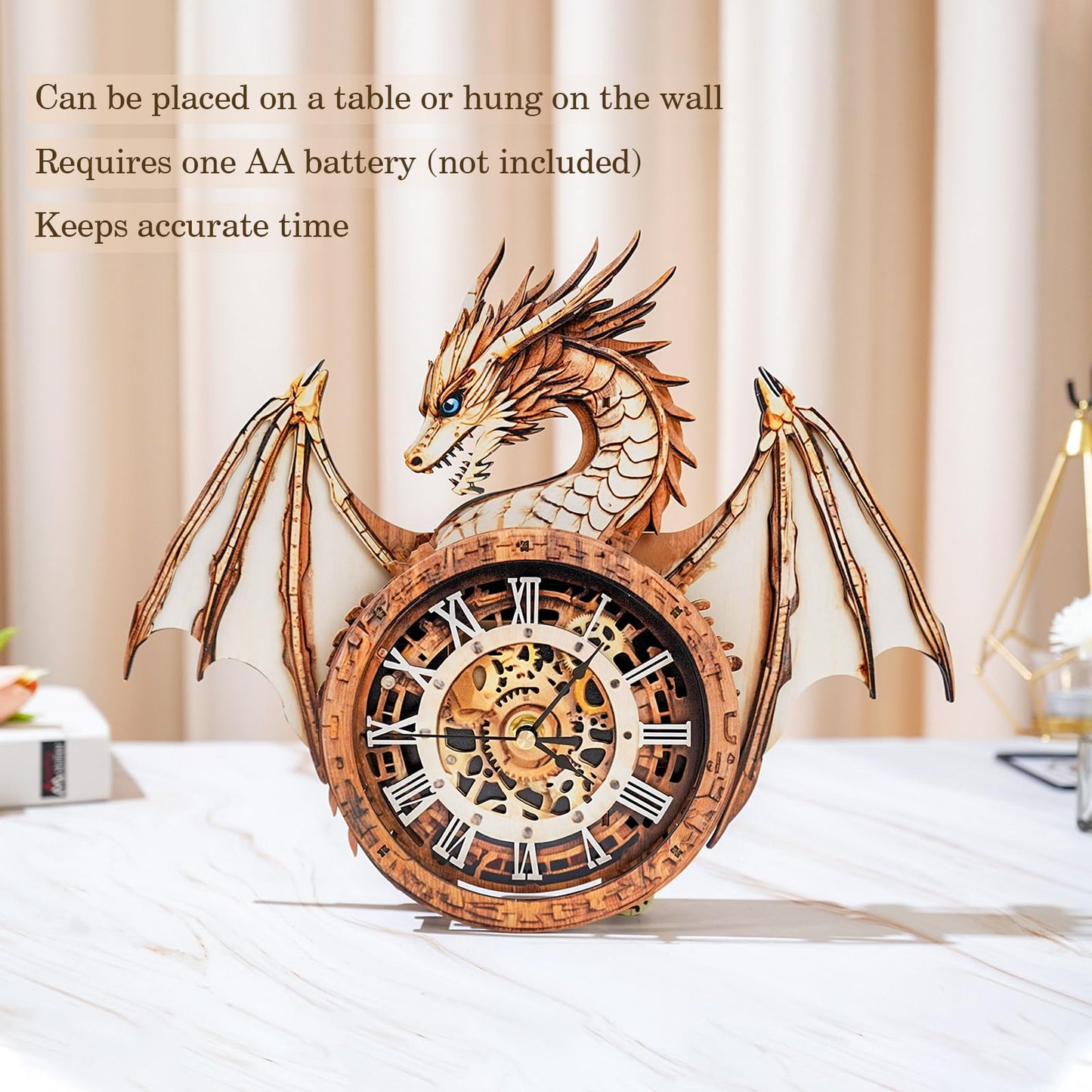3D Wooden Puzzles for Adults – Dragon Clock 3D Puzzles Art and Craft Kits, Unique Shape Wood Clock for Adults, Handmade Model Building Kit DIY Hobbies, Gifts for Family, Wall Art Home Decor