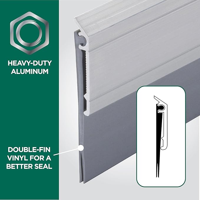 M-D Building Products 05413 All-Season Door Sweep, Heavy Duty Aluminum and Vinyl, Ideal for Residential & Commercial Use, Easy Installation, Ensure Comfort and Save Energy (48 Inch, Silver)