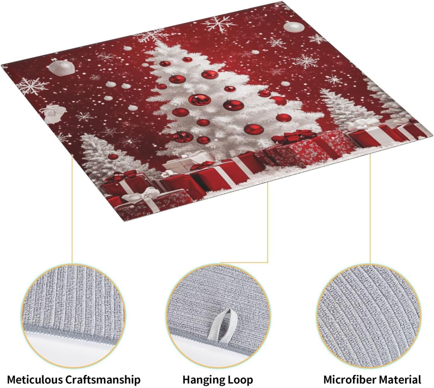 Dish Drying Mat Red Christmas Tree Ball Xmas Absorbent Microfiber Non Slip Quick Dry Heat Resistant Holiday Decorative Kitchen Counter Mat for Plates Cups Glasses 16x18 Inch