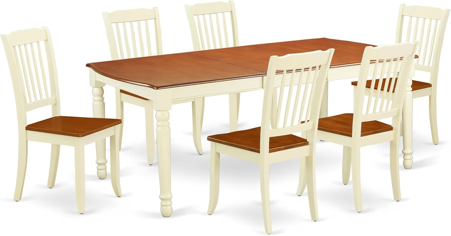 East West Furniture DODA7-BMK-W 7 Piece Dining Table Set Consist of a Rectangle Dinner Table with Butterfly Leaf and 6 Dining Room Chairs, 42x78 Inch, Buttermilk & Cherry
